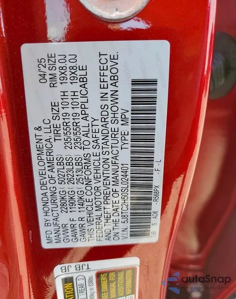 2025 Acura Rdx Technology z USA, uszkodzony, nr VIN 5J8TC2H50SL024401